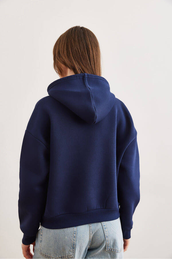 Women's Navy Blue Bear Appliqued Thistle Hoodie Sweatshirt SWT-19000712 - 6