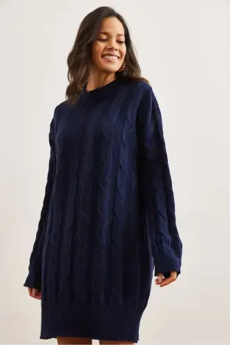 Women's Navy Blue Braided Knit Tunic Dress ELB-1 - 13