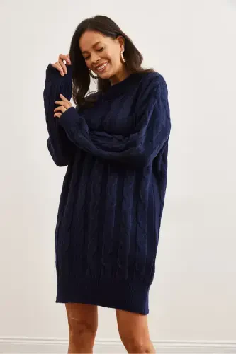 Women's Navy Blue Braided Knit Tunic Dress ELB-1 - 9