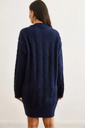 Women's Navy Blue Braided Knit Tunic Dress ELB-1 - 8