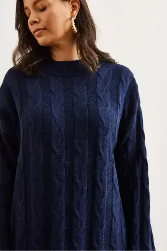 Women's Navy Blue Braided Knit Tunic Dress ELB-1 - 6