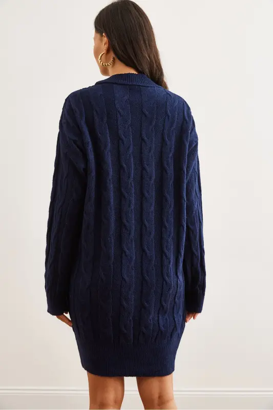 Women's Navy Blue Braided Knit Tunic Dress ELB-1 - 7