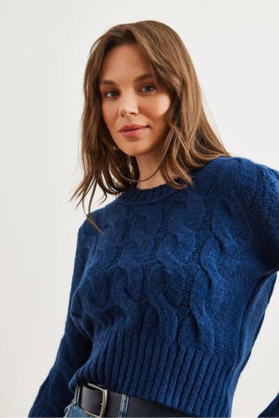 Women's Navy Blue Chunky Cable Knit Sweater WSW-19000939 - 5