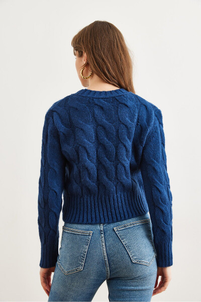 Women's Navy Blue Chunky Cable Knit Sweater WSW-19000939 - 13