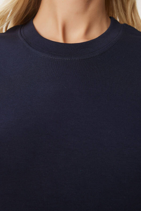 Women's Navy Blue Cotton Basic Knitted T-Shirt AG00001- - 3