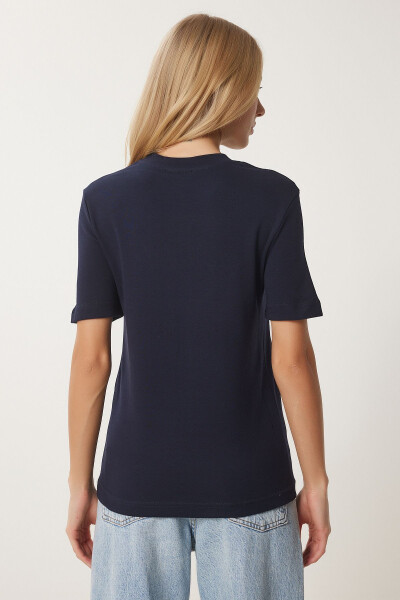 Women's Navy Blue Cotton Basic Knitted T-Shirt AG00001- - 4