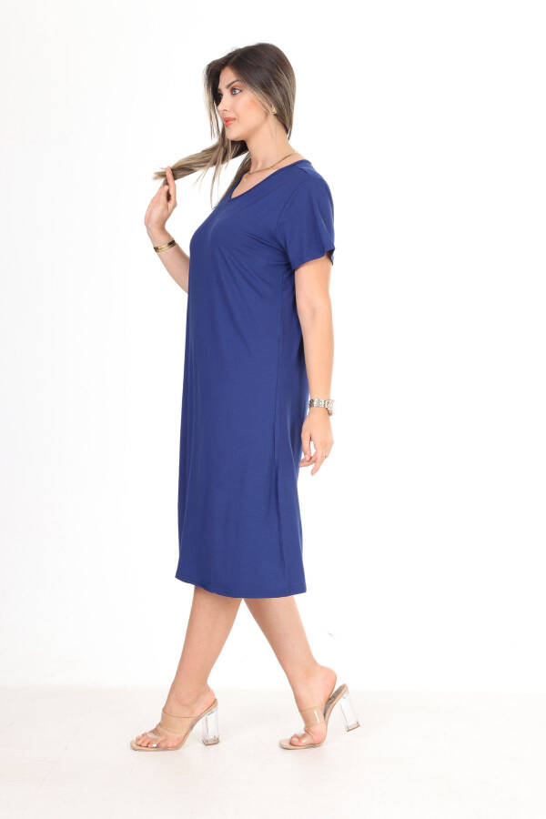 Women's Navy Blue Cotton Large Size Dress - 3