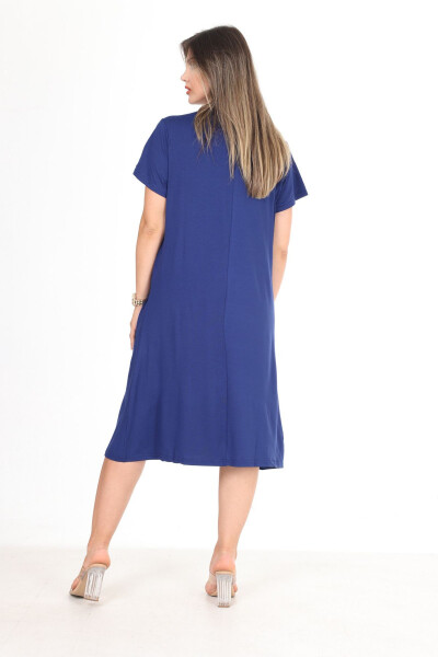 Women's Navy Blue Cotton Large Size Dress - 4