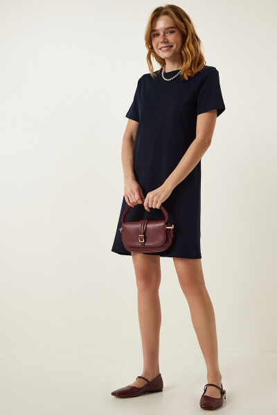 Women's Navy Blue Crew Neck Casual Jersey Dress O - HAPPINESS İSTANBUL