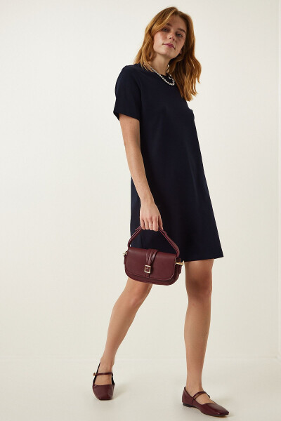 Women's Navy Blue Crew Neck Casual Jersey Dress O - HAPPINESS İSTANBUL (1)