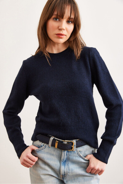 Women's Navy Blue Cycling Collar Soft Texture Basic Knitted Pullover Sweater KZK-19000845 