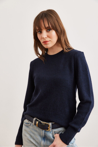 Women's Navy Blue Cycling Collar Soft Texture Basic Knitted Pullover Sweater KZK-19000845 - OLALOOK (1)