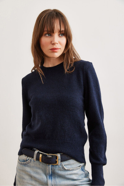 Women's Navy Blue Cycling Collar Soft Texture Basic Knitted Pullover Sweater KZK-19000845 - 3