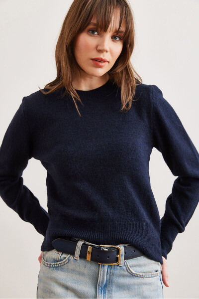 Women's Navy Blue Cycling Collar Soft Texture Basic Knitted Pullover Sweater KZK-19000845 - 4