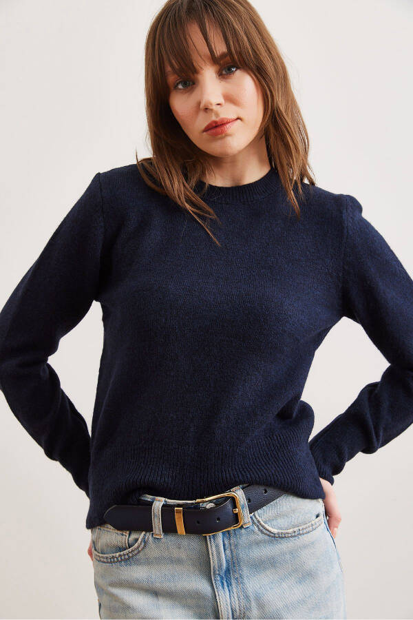 Women's Navy Blue Cycling Collar Soft Texture Basic Knitted Pullover Sweater KZK-19000845 - 5
