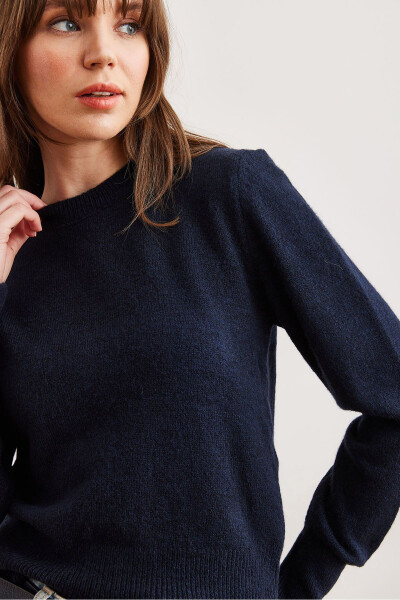 Women's Navy Blue Cycling Collar Soft Texture Basic Knitted Pullover Sweater KZK-19000845 - 6