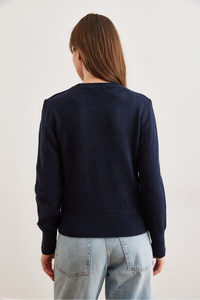 Women's Navy Blue Cycling Collar Soft Texture Basic Knitted Pullover Sweater KZK-19000845 - 7