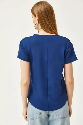 Women's Navy Blue Deep V-Neck Modal Touch T-Shirt TS - 6