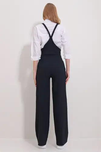 Women's Navy Blue Double Pocket Strappy Lycra Jumpsuit ALC-X11539-NAVY - 5