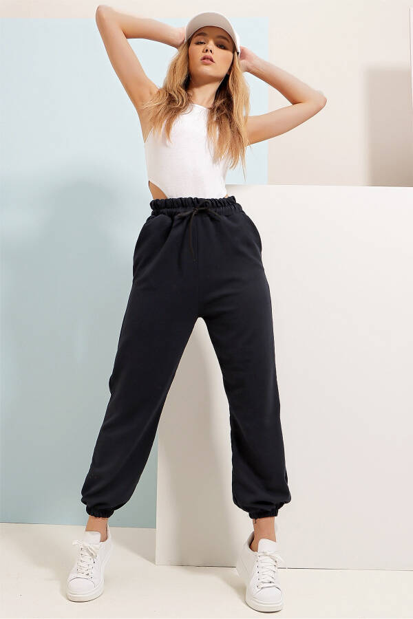 Women's Navy Blue Elastic Cuff Two-Thread Sweatpants ALC-Y2933 - 3
