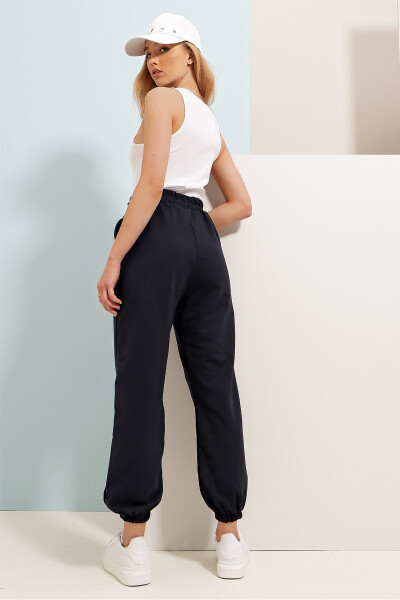 Women's Navy Blue Elastic Cuff Two-Thread Sweatpants ALC-Y2933 - 4