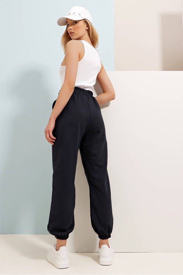 Women's Navy Blue Elastic Cuff Two-Thread Sweatpants ALC-Y2933 - 4