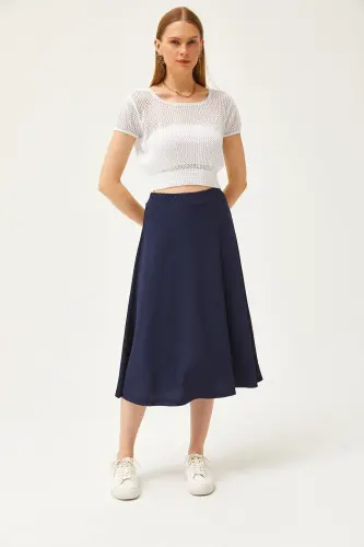 Women's Navy Blue Elastic Waist Flowy Knit Skirt SK - 3