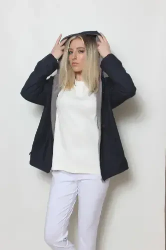 Women's Navy Blue Fleece Lined Jacket-NAVY BLUE - 1