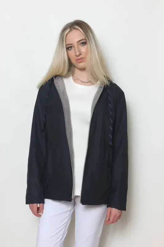 Women's Navy Blue Fleece Lined Jacket-NAVY BLUE - 4