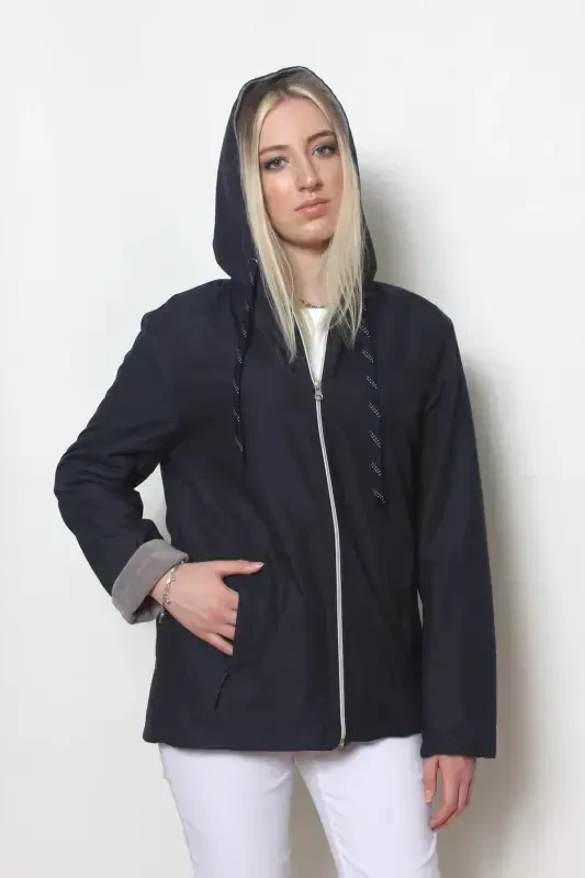 Women's Navy Blue Fleece Lined Jacket-NAVY BLUE - 5