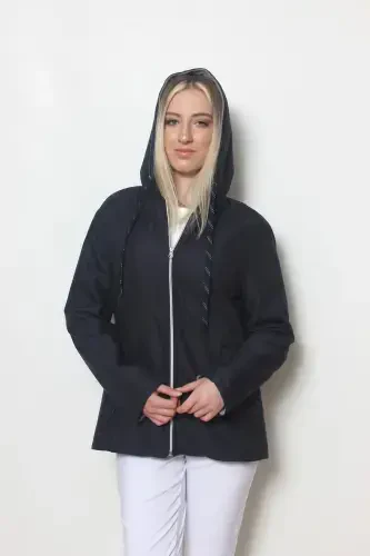 Women's Navy Blue Fleece Lined Jacket-NAVY BLUE - 6