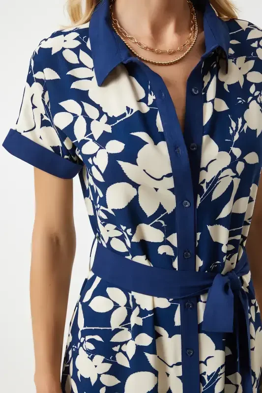 Women's Navy Blue Floral Summer Thin Viscose Dress DD01311-Navy Blue - 4