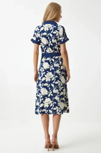 Women's Navy Blue Floral Summer Thin Viscose Dress DD01311-Navy Blue - 5