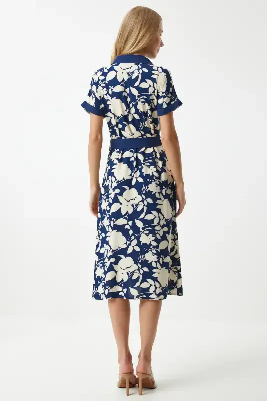 Women's Navy Blue Floral Summer Thin Viscose Dress DD01311-Navy Blue - 5