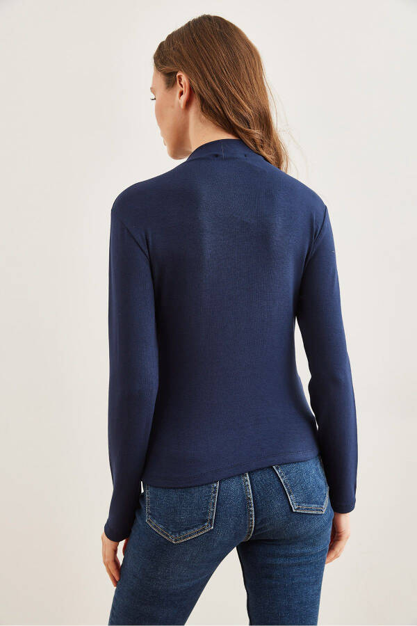 Women's Navy Blue High Neck Flowy Soft Touch Blouse BLZ-19002758 - 2