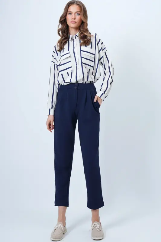 Women's Navy Blue High Waist Carrot Trousers Alc-X11148-LACİVERT - TREND ALAÇATI STILI
