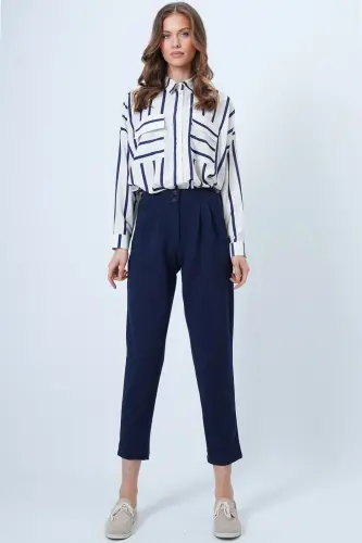 Women's Navy Blue High Waist Carrot Trousers Alc-X11148-LACİVERT - 3
