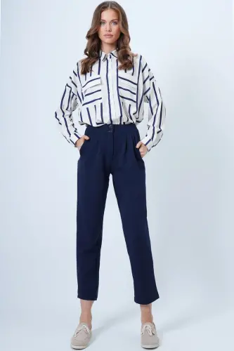 Women's Navy Blue High Waist Carrot Trousers Alc-X11148-LACİVERT - 4