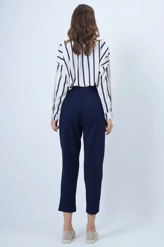 Women's Navy Blue High Waist Carrot Trousers Alc-X11148-LACİVERT - 6
