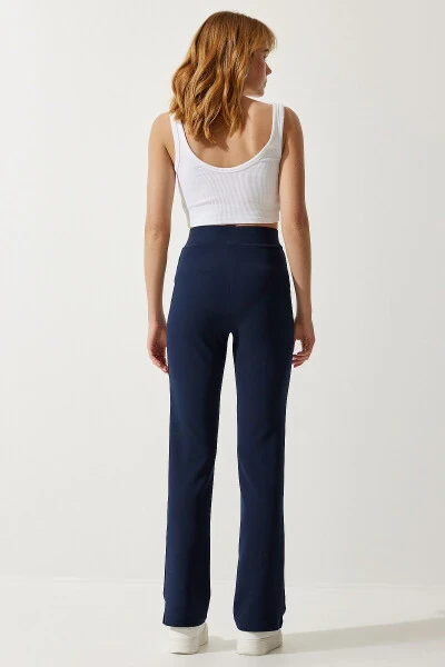 Women's Navy Blue High Waist Lycra Comfortable Knitted Pants - 6