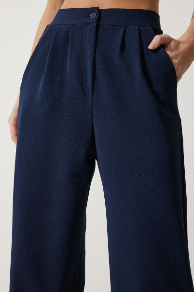 Women's Navy Blue Lycra Relaxed Palazzo Knit Trousers RV00175 - 3