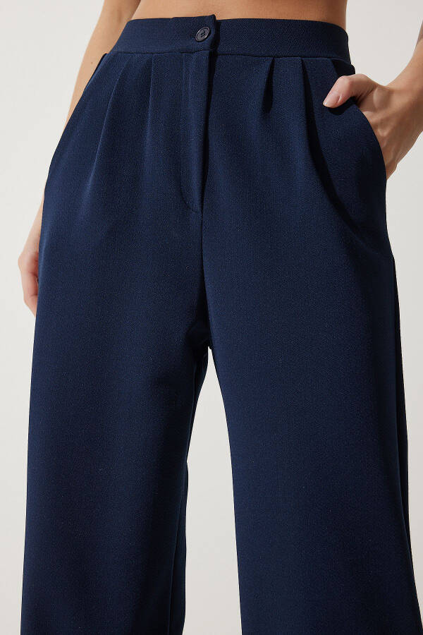 Women's Navy Blue Lycra Relaxed Palazzo Knit Trousers RV00175 - 3