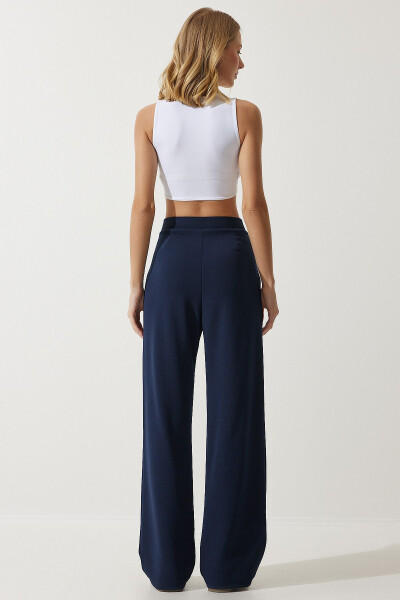 Women's Navy Blue Lycra Relaxed Palazzo Knit Trousers RV00175 - 5