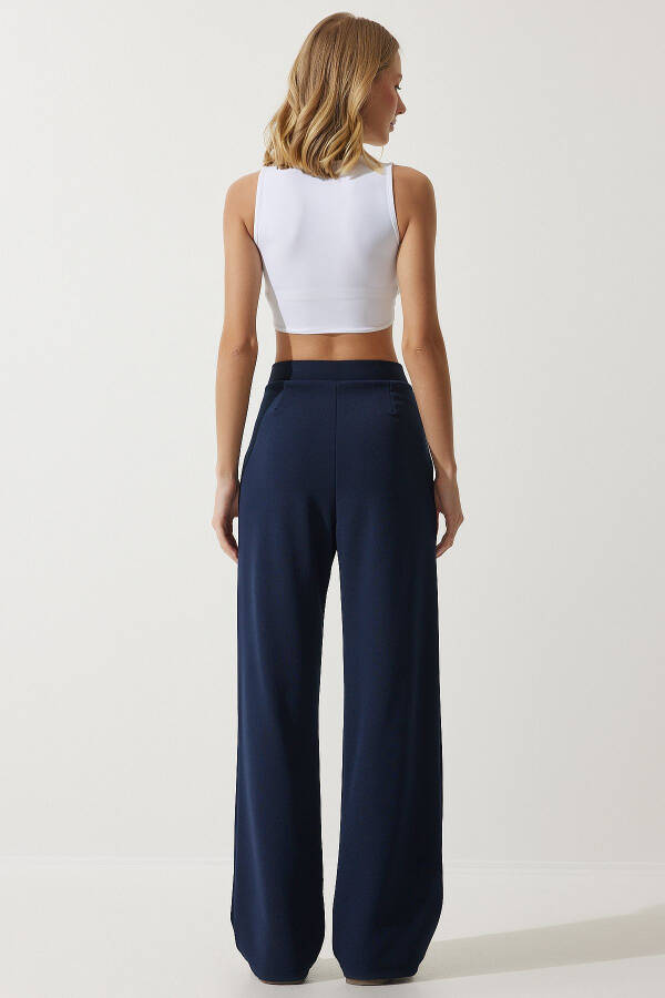 Women's Navy Blue Lycra Relaxed Palazzo Knit Trousers RV00175 - 5