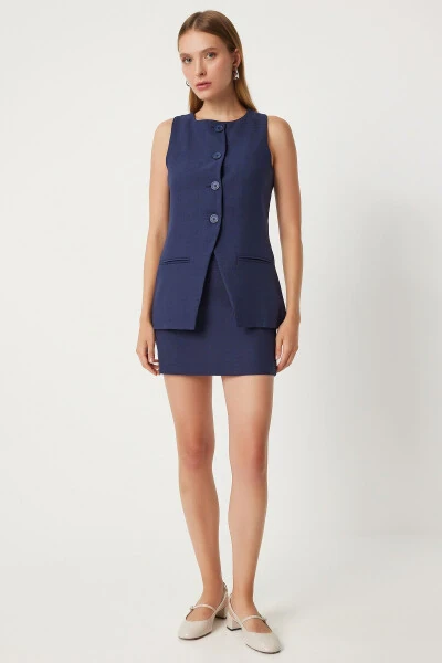 Women's Navy Blue Mini Woven Skirt FN03240 - 1