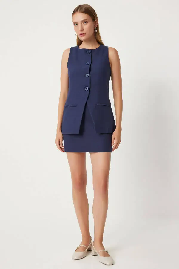 Women's Navy Blue Mini Woven Skirt FN03240 - 1