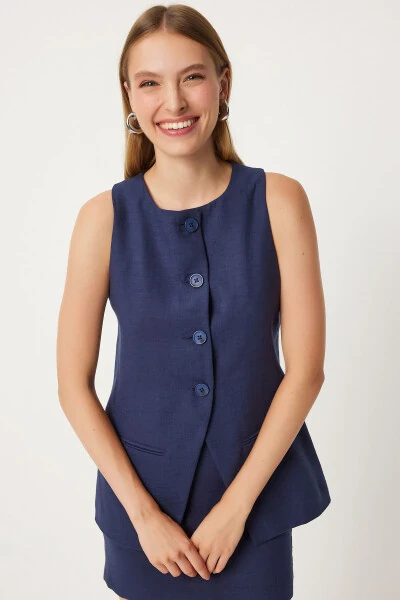 Women's Navy Blue Mini Woven Skirt FN03240 - 4