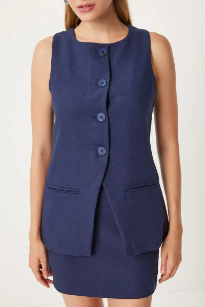 Women's Navy Blue Mini Woven Skirt FN03240 - 5