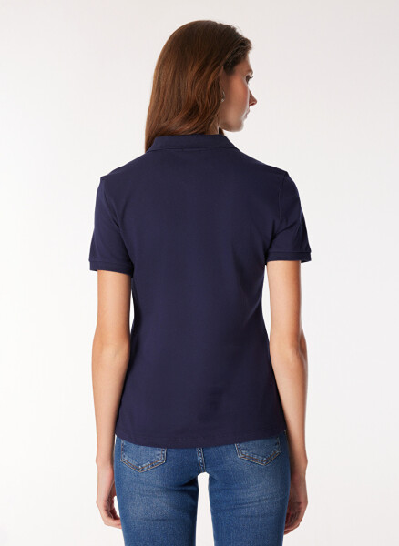 Women's Navy Blue Polo Neck Basic T-Shirt - 5