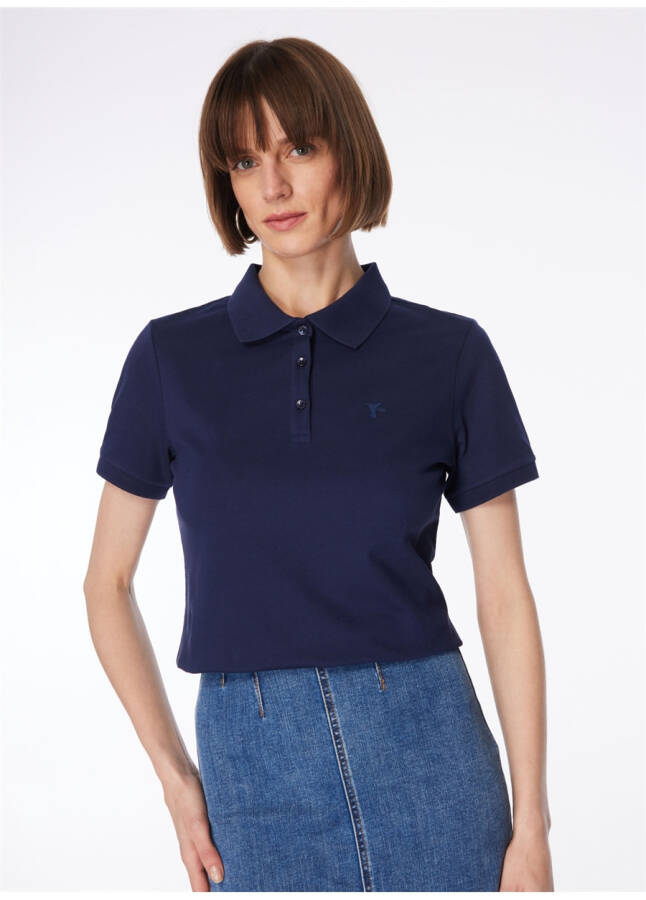 Women's Navy Blue Polo Neck Basic T-Shirt - 6